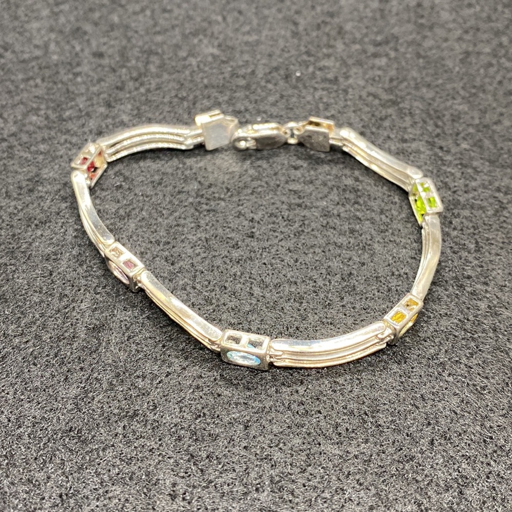 925 Sterling Silver Multi-Colored Stone Wave Brac… - image 2